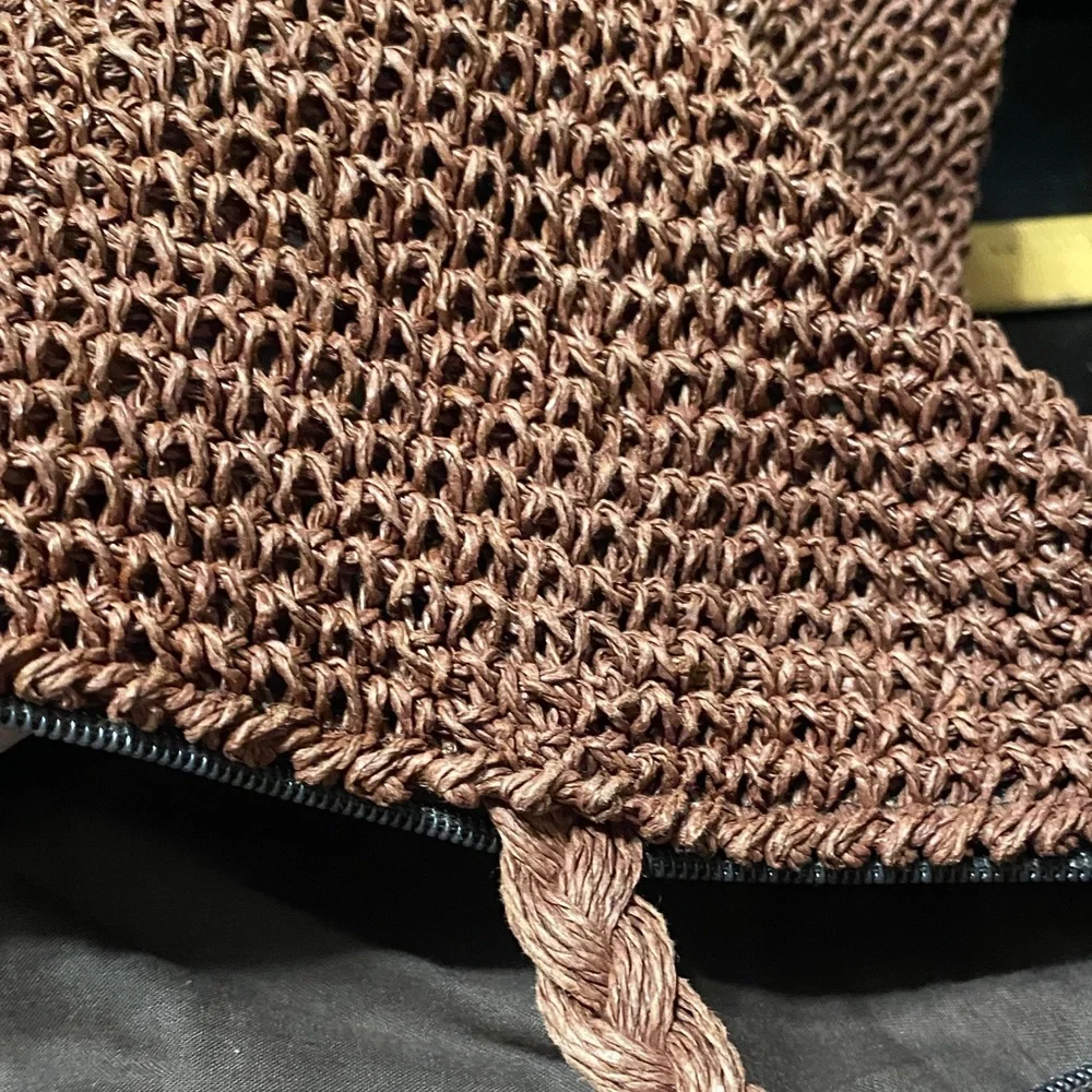 Jacqueline Ferrar vintage Brown paper straw Woven double handle Tote Bag